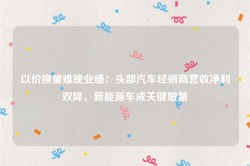 以价换量难挽业绩：头部汽车经销商营收净利双降，新能源车成关键增量