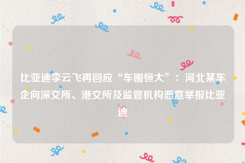 比亚迪李云飞再回应“车圈恒大”：河北某车企向深交所、港交所及监管机构恶意举报比亚迪