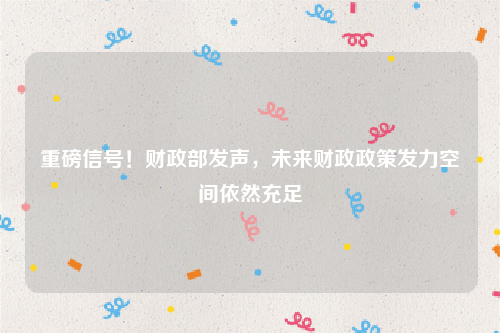 重磅信号！财政部发声，未来财政政策发力空间依然充足