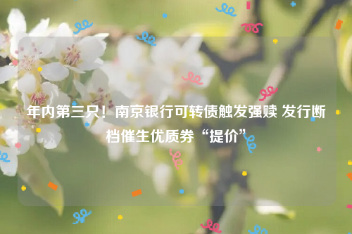年内第三只！南京银行可转债触发强赎 发行断档催生优质券“提价”