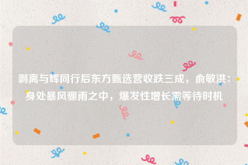 剥离与辉同行后东方甄选营收跌三成，俞敏洪：身处暴风骤雨之中，爆发性增长需等待时机