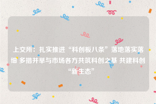 上交所：扎实推进“科创板八条”落地落实落细 多措并举与市场各方共筑科创之基 共建科创“新生态”
