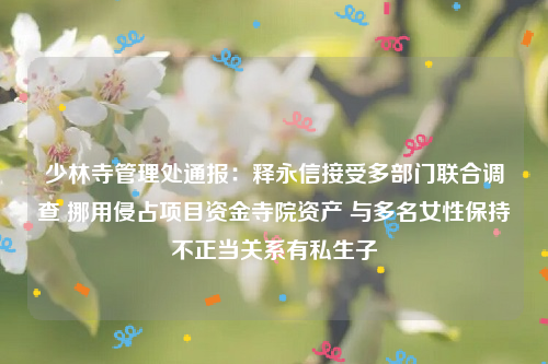 少林寺管理处通报：释永信接受多部门联合调查 挪用侵占项目资金寺院资产 与多名女性保持不正当关系有私生子