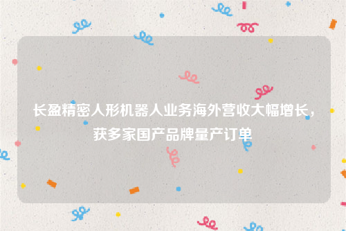长盈精密人形机器人业务海外营收大幅增长，获多家国产品牌量产订单