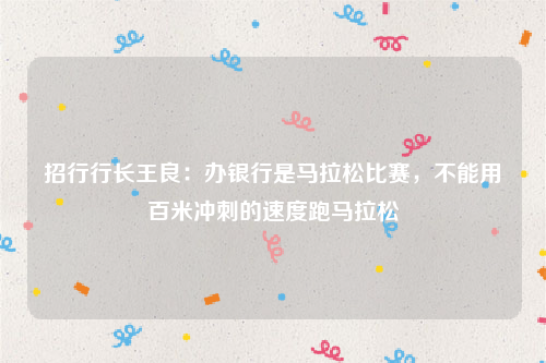 招行行长王良：办银行是马拉松比赛，不能用百米冲刺的速度跑马拉松