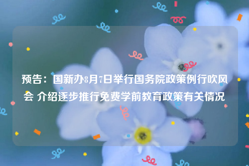 预告：国新办8月7日举行国务院政策例行吹风会 介绍逐步推行免费学前教育政策有关情况