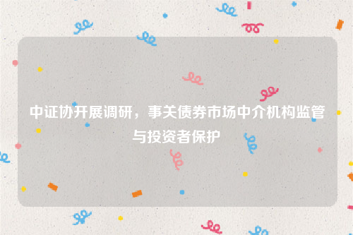 中证协开展调研，事关债券市场中介机构监管与投资者保护