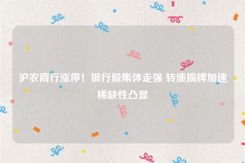 沪农商行涨停！银行股集体走强 转债摘牌加速稀缺性凸显