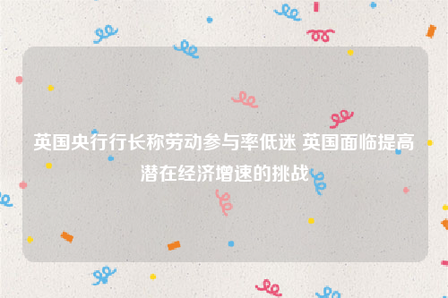 英国央行行长称劳动参与率低迷 英国面临提高潜在经济增速的挑战