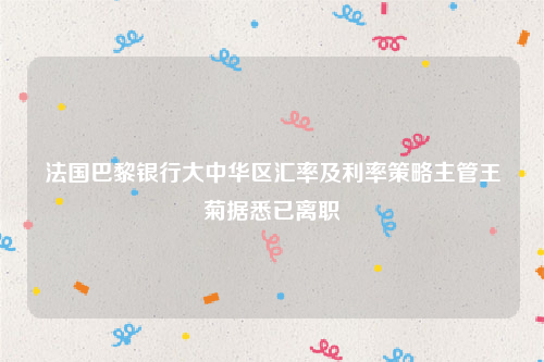 法国巴黎银行大中华区汇率及利率策略主管王菊据悉已离职