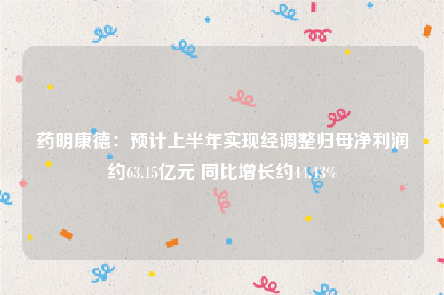 药明康德：预计上半年实现经调整归母净利润约63.15亿元 同比增长约44.43%