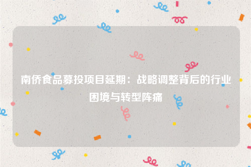 南侨食品募投项目延期：战略调整背后的行业困境与转型阵痛