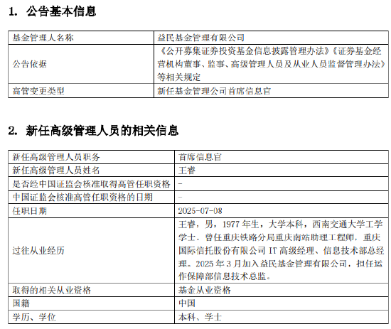技术老兵王睿上任首席信息官 益民基金高管动荡中求突围
