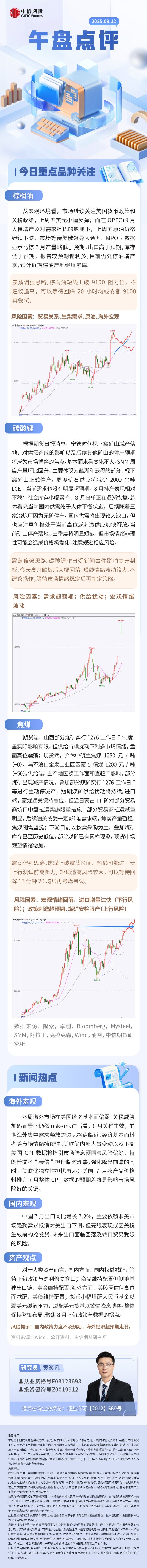 中信期货：午盘点评8.12