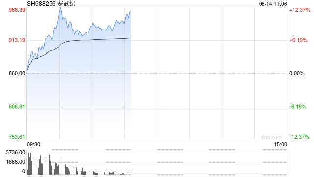 算力概念继续热涨 A股寒武纪盘中涨超11%