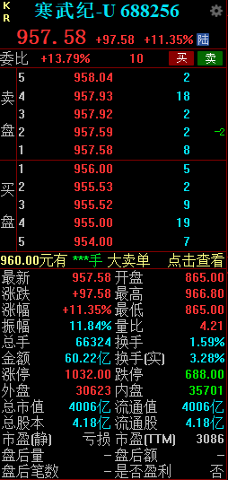 算力概念继续热涨 A股寒武纪盘中涨超11%