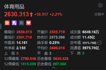 港股体育用品概念股午后走高，特步国际绩后涨超3%