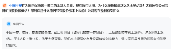 中国平安回应股价横盘疑问：表现优于大盘，将通过高质量发展为投资者提供更好回报