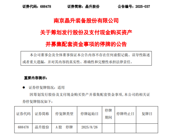 突发！688478，重要收购！明天停牌！
