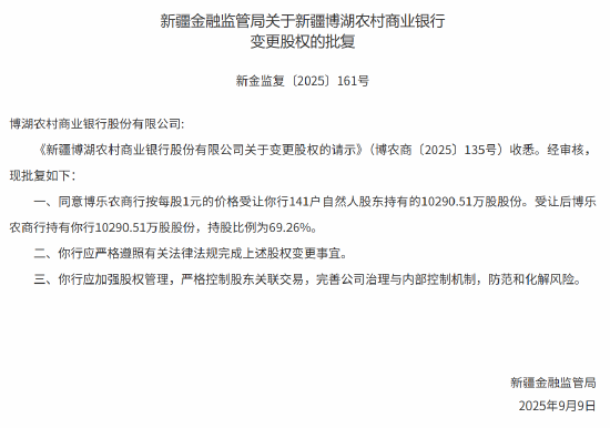 新疆博乐农商行获批控股两家农商行