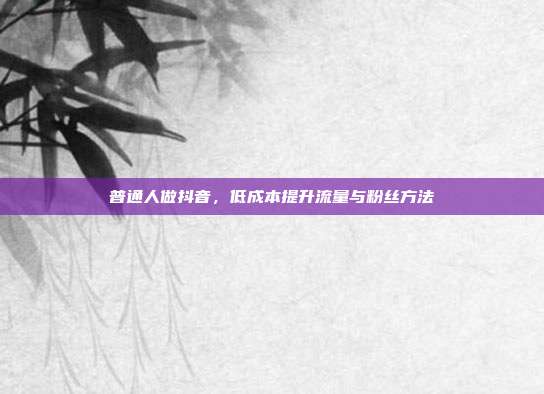 普通人做抖音，低成本提升流量与粉丝方法
