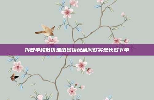 抖音单纯低价难留客搭配利润款实现长效下单
