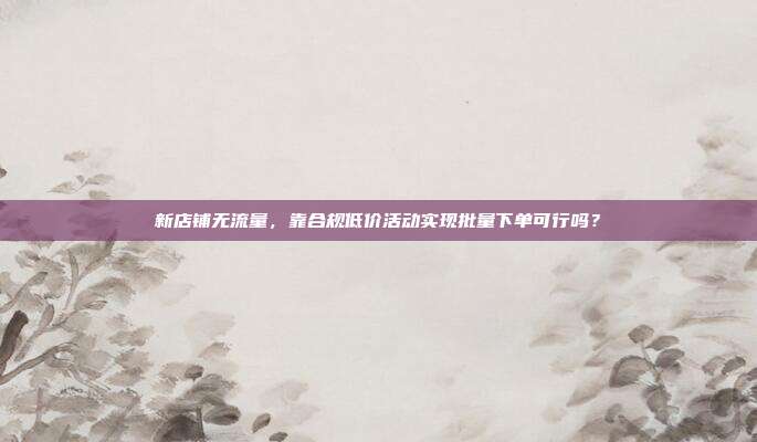 新店铺无流量，靠合规低价活动实现批量下单可行吗？