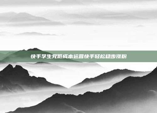 快手学生党低成本运营快手轻松稳步涨粉