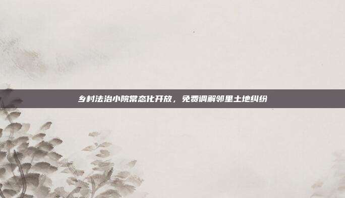 乡村法治小院常态化开放，免费调解邻里土地纠纷
