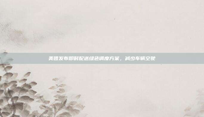 美团发布即时配送绿色调度方案，减少车辆空驶