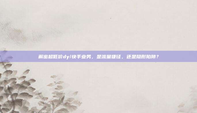 解密超低价dy/快手业务，是流量捷径，还是隐形陷阱？