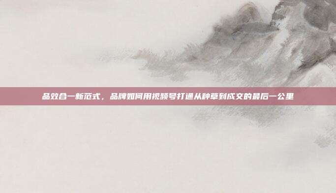 品效合一新范式,品牌如何用视频号打通从种草到成交的最后一公里