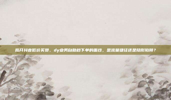 揭开抖音低价买赞、dy业务自助秒下单的面纱,是流量捷径还是隐形陷阱?
