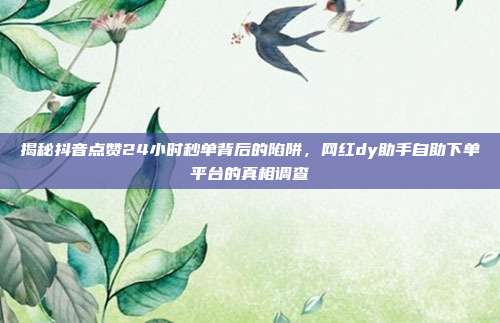 揭秘抖音点赞24小时秒单背后的陷阱，网红dy助手自助下单平台的真相调查