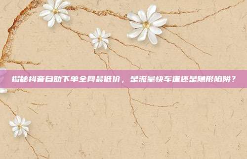 揭秘抖音自助下单全网最低价,是流量快车道还是隐形陷阱?