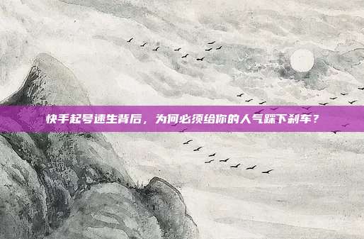 快手起号速生背后,为何必须给你的人气踩下刹车?
