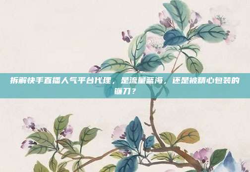 拆解快手直播人气平台代理,是流量蓝海,还是被精心包装的镰刀?