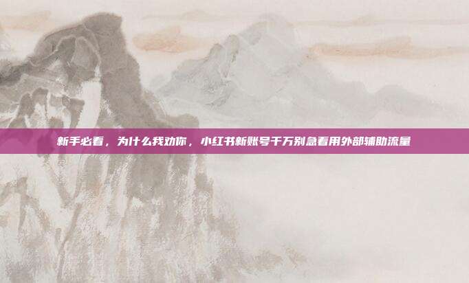 新手必看,为什么我劝你,小红书新账号千万别急着用外部辅助流量