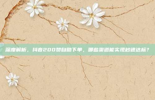 深度解析,抖音200赞自助下单,哪些渠道能实现秒速达标?