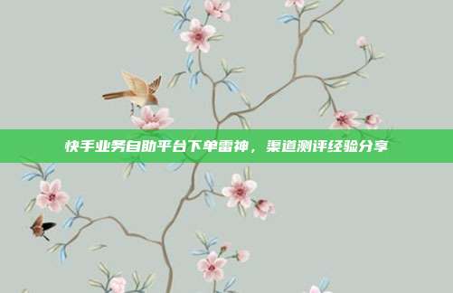 快手业务自助平台下单雷神，渠道测评经验分享