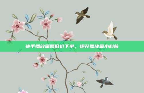 快手播放量网低价下单,提升播放量小科普