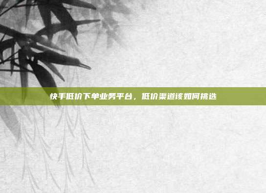 快手低价下单业务平台，低价渠道该如何挑选