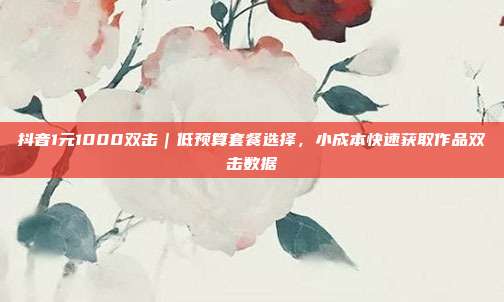 抖音1元1000双击|低预算套餐选择,小成本快速获取作品双击数据