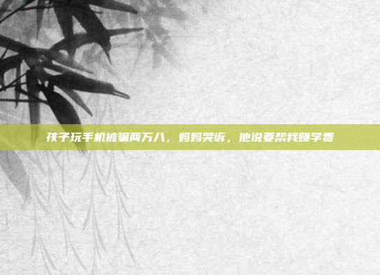 孩子玩手机被骗两万八,妈妈哭诉,他说要帮我赚学费