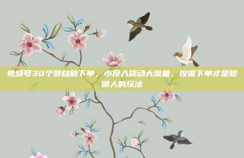 视频号30个赞自助下单,小投入撬动大流量,按需下单才是聪明人的玩法