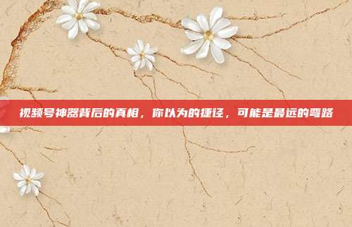 视频号神器背后的真相,你以为的捷径,可能是最远的弯路