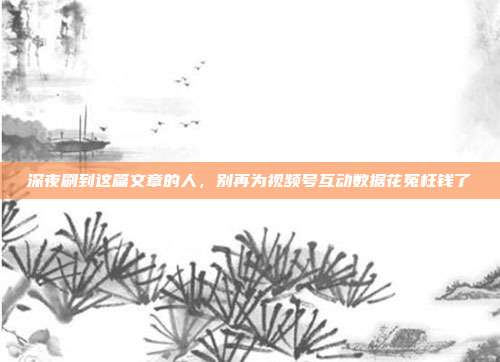 深夜刷到这篇文章的人,别再为视频号互动数据花冤枉钱了