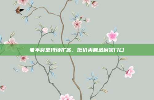 老年食堂持续扩容，低价美味送到家门口