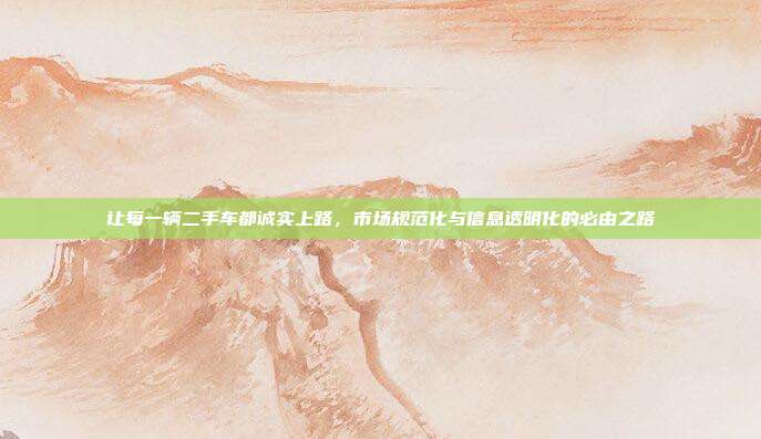 让每一辆二手车都诚实上路，市场规范化与信息透明化的必由之路