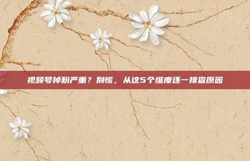 视频号掉粉严重?别慌,从这5个维度逐一排查原因